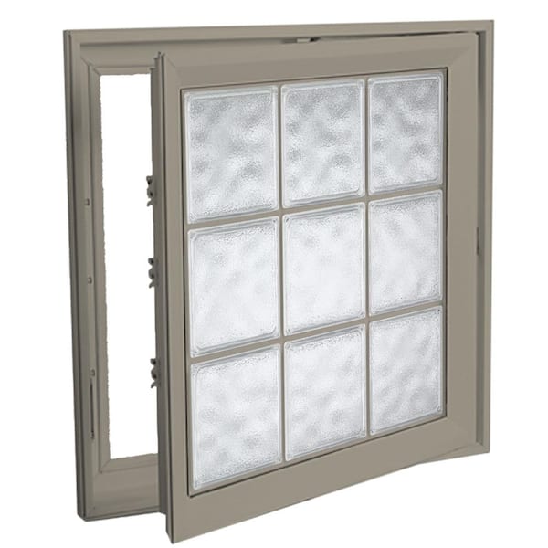 Hy-Lite 21 in. x 45 in. Right-Hand Acrylic Block Casement Vinyl Window with Driftwood Interior and Exterior - Glacier Block