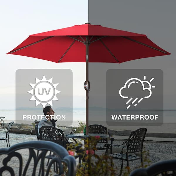 7.5 ft red patio umbrella GARSING 7.5ft Outdoor Market Patio Umbrella in Red with Push Button Tilt