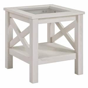 17.75 in. White Oak Farmhouse End Table with Storage and Tempered Glass Top