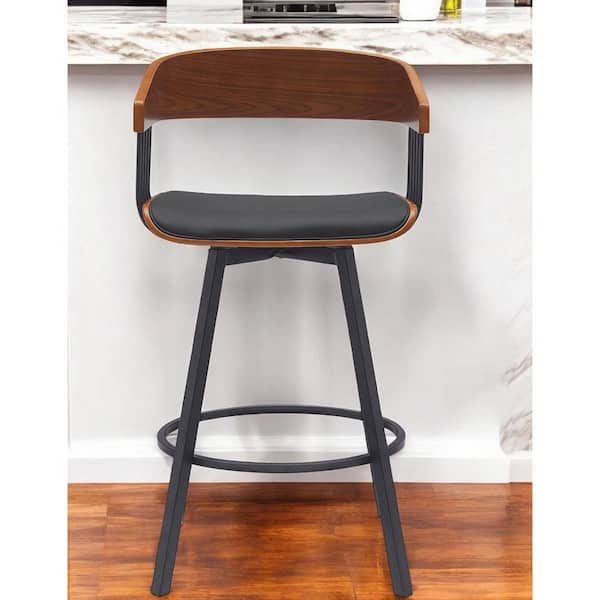 HomeRoots 27 in. Brown and Black Low Back Metal Counter Stool Faux Leather Seat