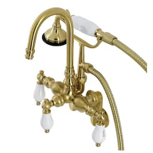 Aqua Vintage 3-Handle Wall Mount Claw Foot Tub Faucets in Brushed Brass