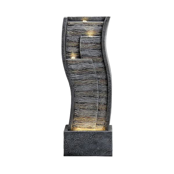 Unbranded 39.3 in. Tall Outdoor Waterfall Zen Fountain With LED Light