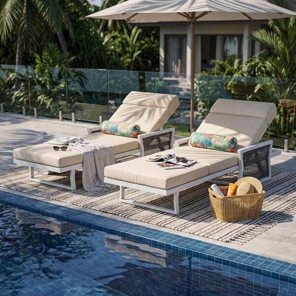 White Iron Outdoor Chaise Lounge, 4