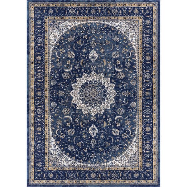 Well Woven Luxury Mahal Blue 4 ft. x 6 ft. Traditional Medallion Vintage Distressed Area Rug
