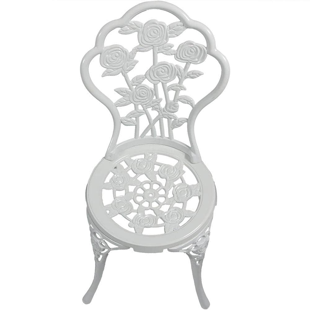 White Cast Aluminum Floral Bistro Set with Iron Legs