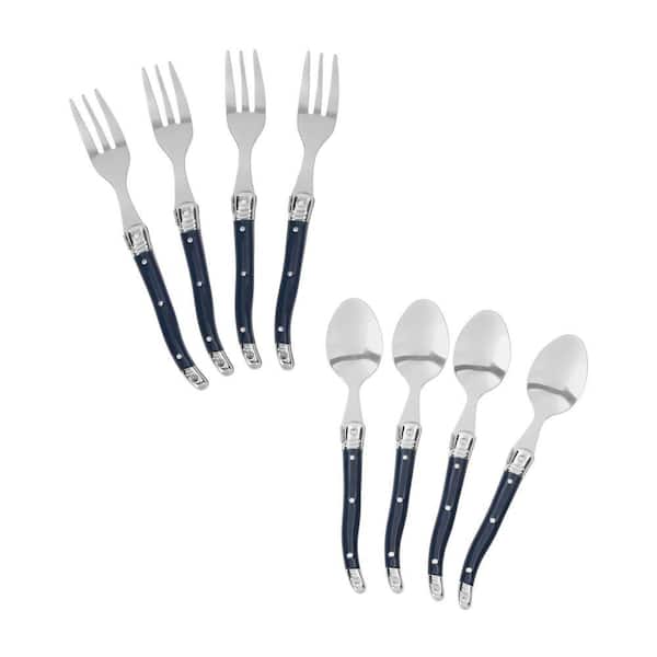 Laguiole Stainless-Steel Coffee Spoons and Cake Forks, Set of 8, Navy