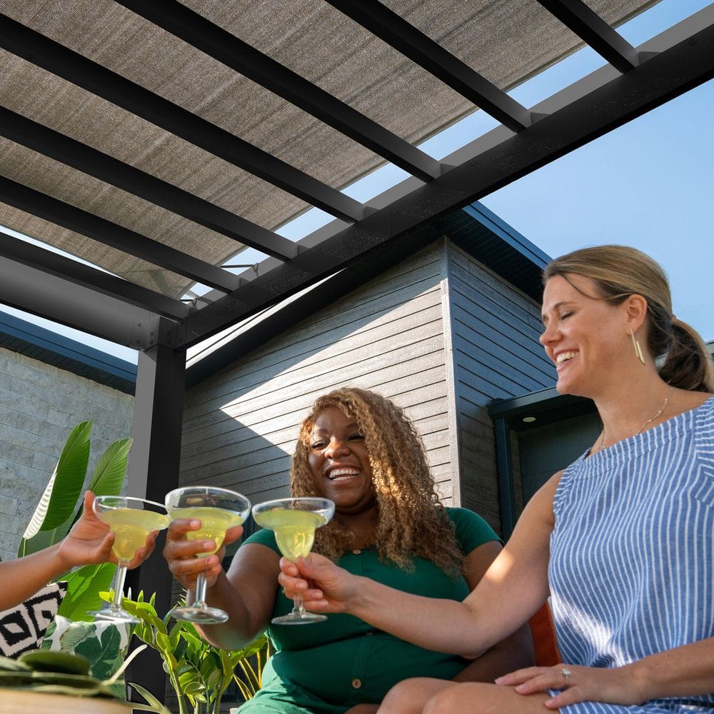 Trenton 14' x 12' Black Steel Pergola with Canopy