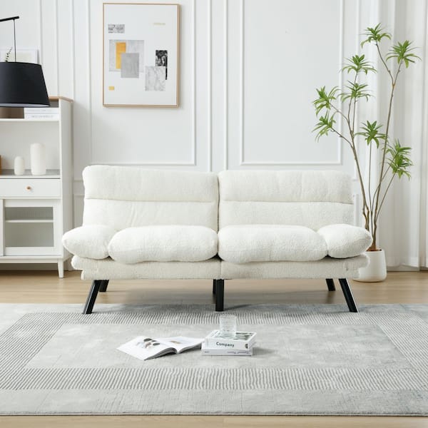 70.08 in. Teddy Fabric 2-Seater Thick Cushion Loveseat with Metal Feet in White