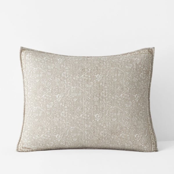 The Company Store Lydia Paisley Voile Quilted Beige Cotton Standard Sham