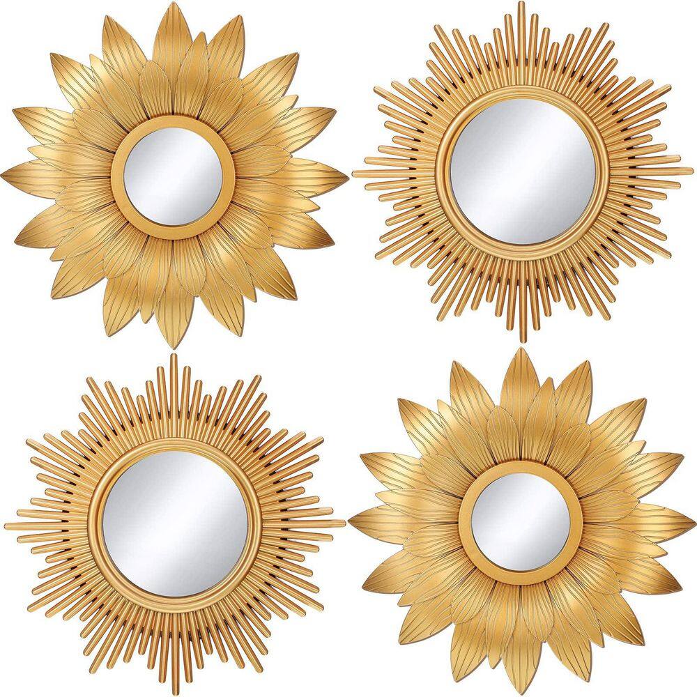 10 in. W x 10 in. H Gold Round Sunburst Decorative Wall Mirror Set of 4 Metal Hanging Accent Mirrors price history on PriceWatchPro