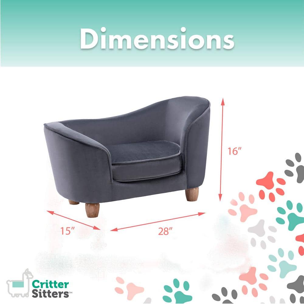 Small Gray Faux-Velvet Elevated Oval Pet Bed with Wood Legs