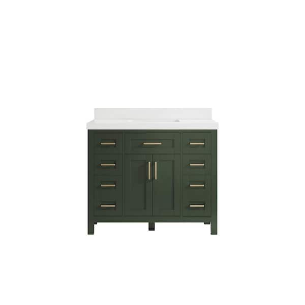 Willow Collections Cambridge 42 in. W x 22 in. D x 36 in. H Bath Vanity in Pewter Green with 2 in White Quartz Top