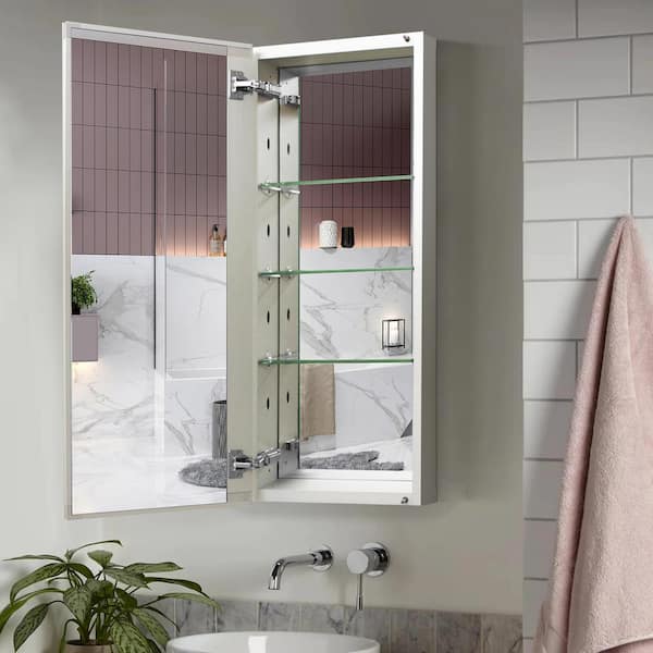 Forclover KF 15-in x 36-in Surface/Recessed Mount Black Mirrored Soft Close Medicine Cabinet