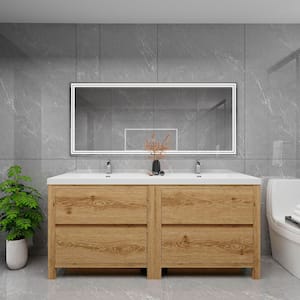 Louis 71 in. W x 20 in. D x 35 in. H Double Sink Freestanding Bath Vanity in Yellow Wood with White Acrylic Top