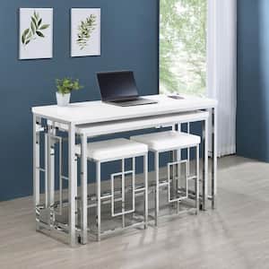 Jackson 4-Piece White and Chrome Wood Top Multipurpose Counter Height Table Set
