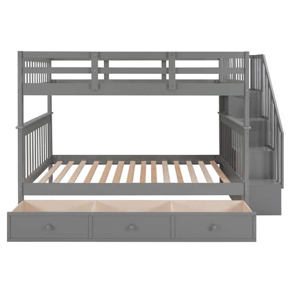 Unbranded Gray Full-Over-Full Bunk Bed with-Drawer, Storage and Guard Rail