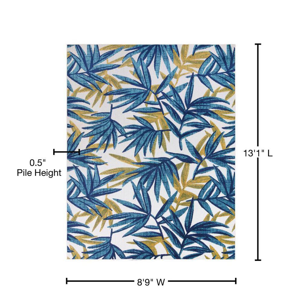 Fosel Bumba Blue and Green Synthetic Flat Woven Rug, 5' x 7'