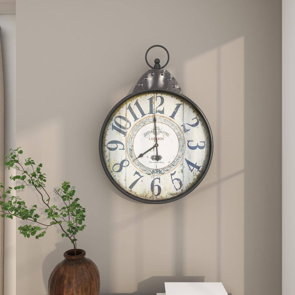 28" Black and Brown Metal Vintage Wall Clock