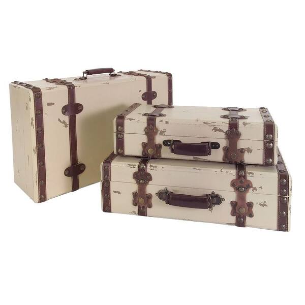 Filament Design Lenor 13.75 in. Antique Ivory Suitcases (Set of 3)