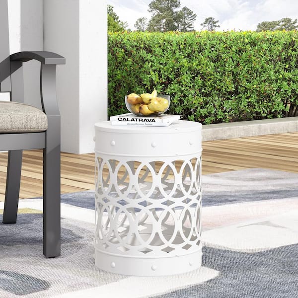 CHRISTOPHER KNIGHT HOME Holt White Cylindrical Metal Outdoor Side Table
