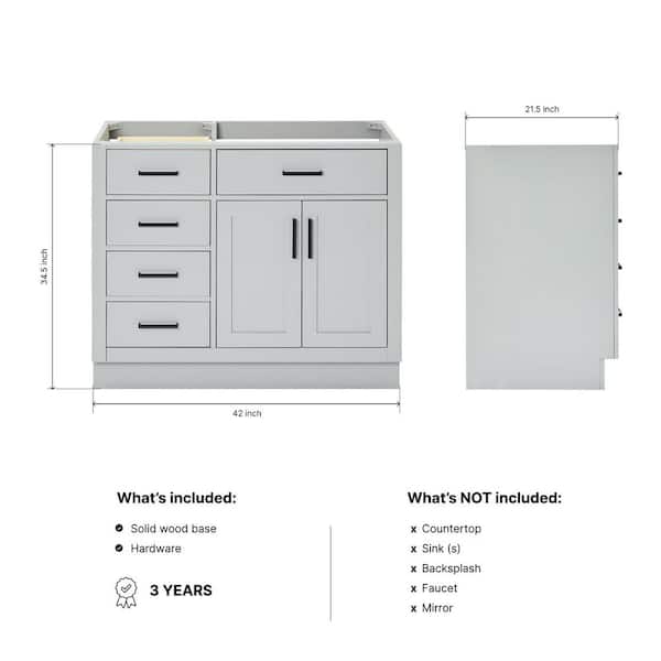 Hepburn 42 in. W x 21.5 in. D x 34.5 in. H Bath Vanity Cabinet without Top in Grey
