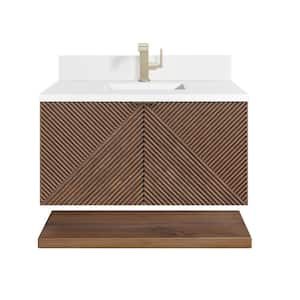 Marcello 36.0 in. W x 23.5 in. D x 37.2 in. H Single Bath Vanity in Chestnut with White Zeus Silestone Quartz Top