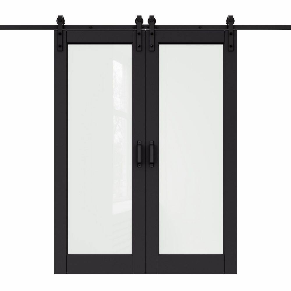 60 in. x 80 in. 1-Lite Frosted Glass Black Primed MDF Composite Sliding Barn Door with Hardware Kit and Pantry Sticker price history on PriceWatchPro