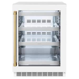 Touchstone 24 in. Single Zone 151 Can Beverage and Wine Cooler with Glass Door in Matte White and Polished Gold