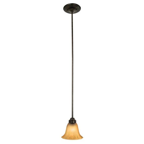 Yosemite Home Decor Florence Collection 1-Light Venetian Bronze Mini Pendant with Marble Sunset Glass Shade
