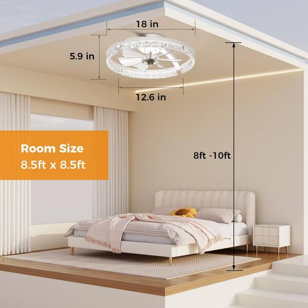 AIKVSXER 18 in. Foldable White Frame Clear Ceiling Fan with Light