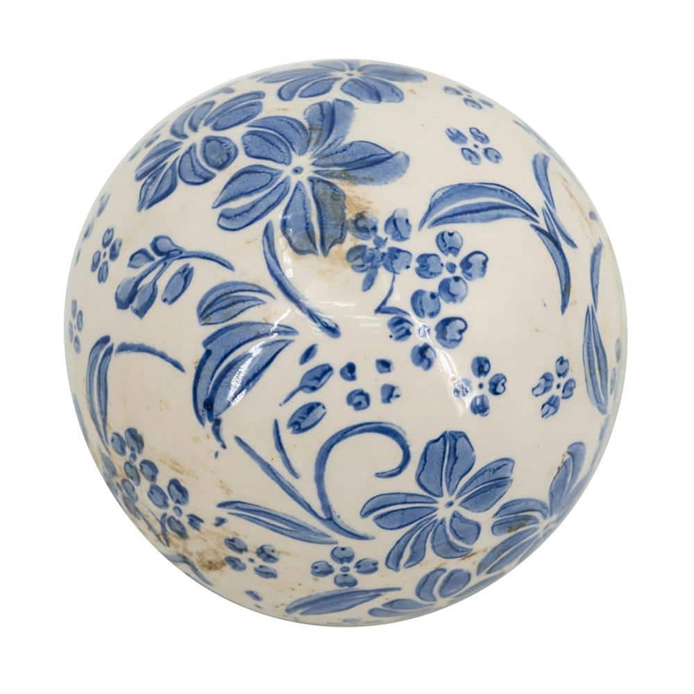 Blue and White Floral Ceramic Decorative Balls Set of 4