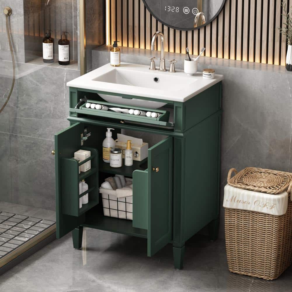 24 in. Bathroom Vanity with Top Sink, Modern Storage Cabinet with 2 Doors and Tip-Out Drawer with Organizers price history on PriceWatchPro
