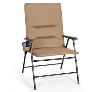Outdoor Dining Chair Patio Padded Folding Portable Chair in Brown Set of 1 with High Backrest and Cup Holder