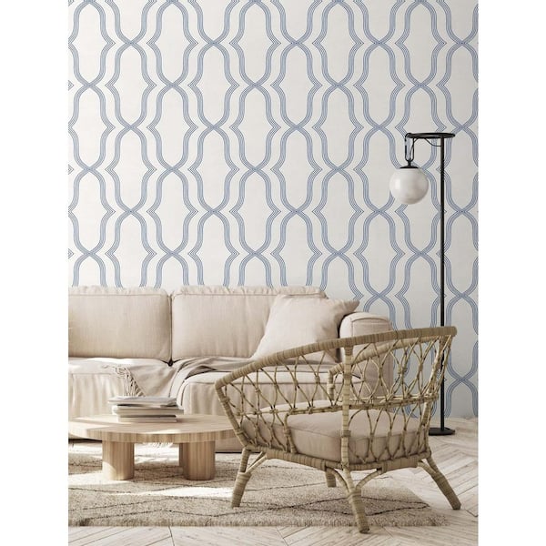 56 sq. ft. Navy Blue Geometric Unpasted Paper Wallpaper Roll