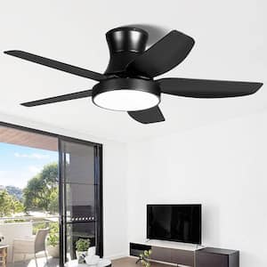 46 in. Smart Indoor Black Flush Mount Ceiling Fan with LED Light, 6 Speed, DC Motor and Remote Control
