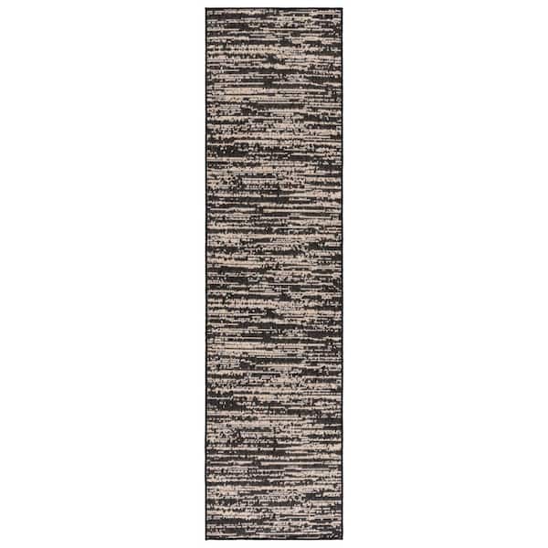 Beach House Black/Beige 2 ft. x 8 ft. Distressed Striped Solid Indoor/Outdoor Runner Rug
