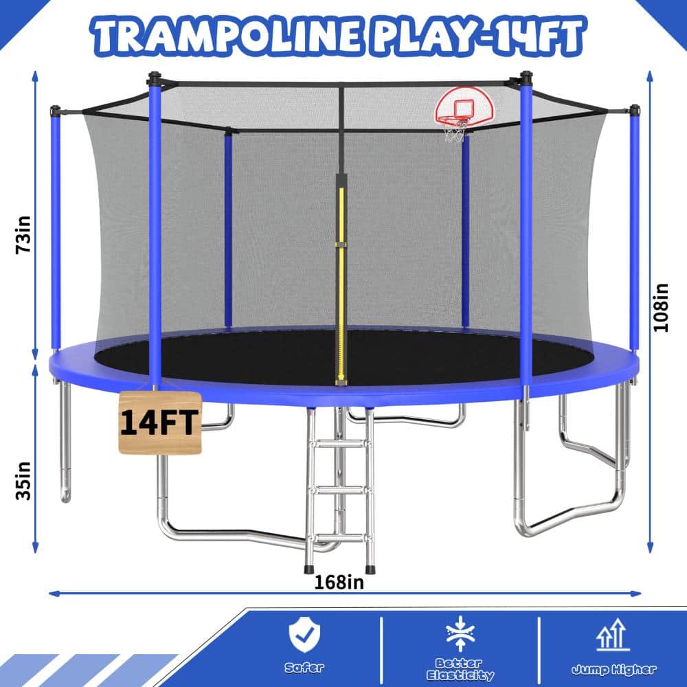 14 ft. Blue Metal Trampoline with Safety Enclosure Net for Kids, Children price history on PriceWatchPro