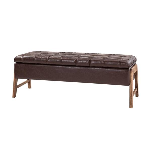 JAYDEN CREATION Irene 50 in. Wide Leather Storage Bench with Tufted ...