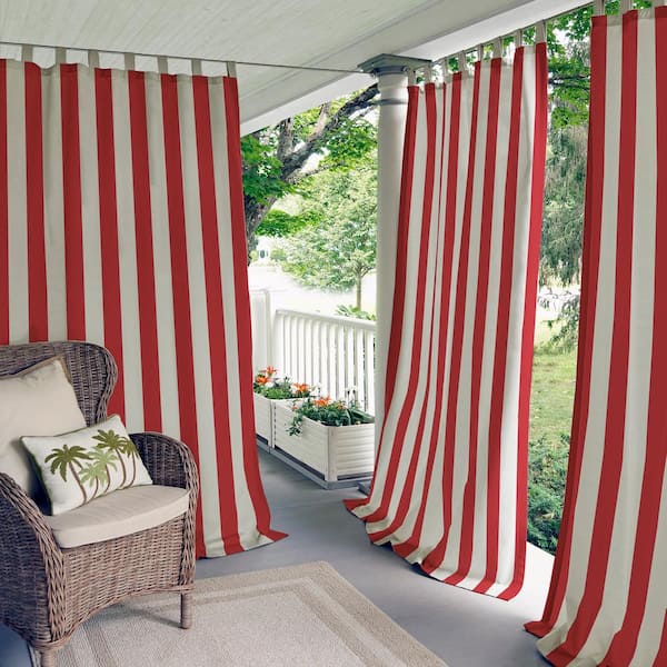 Elrene Red Striped Tab Top Room Darkening Curtain - 50 in. W x 108 in. L