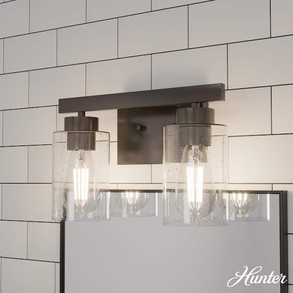 Hunter Hartland 13 in. 2-Light Noble Bronze Vanity Light with Clear Seeded Glass Shades