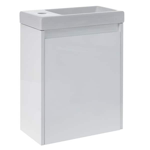 FAMYYT 16 in. W x 8.7 in. D x 21 in. H Single Sink Floating Versatile Installation Bath Vanity in White with White Ceramic Top