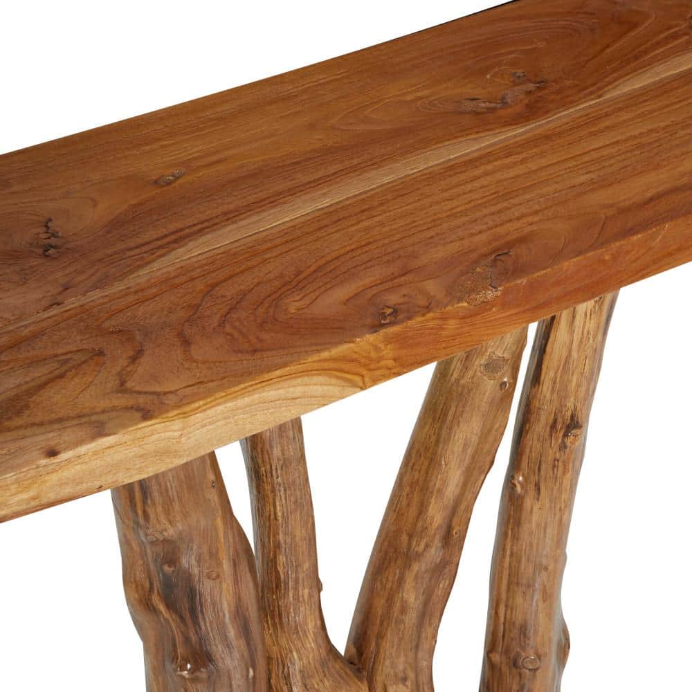Teakwood Live Edge Console Table with Storage, 35" Brown