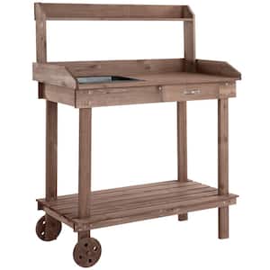 17.75 in. W x 46.75 in. H Brown Wooden Shed Potting Bench Work Table