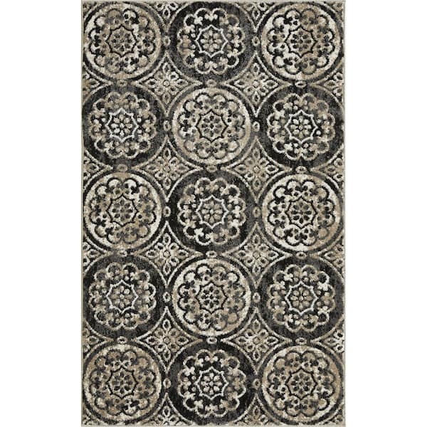 LOOMAKNOTI Ohanzah Owena Dark Gray 3 ft. 3 in. x 5 ft. 3 in. Medallion Polypropylene Indoor Area Rug