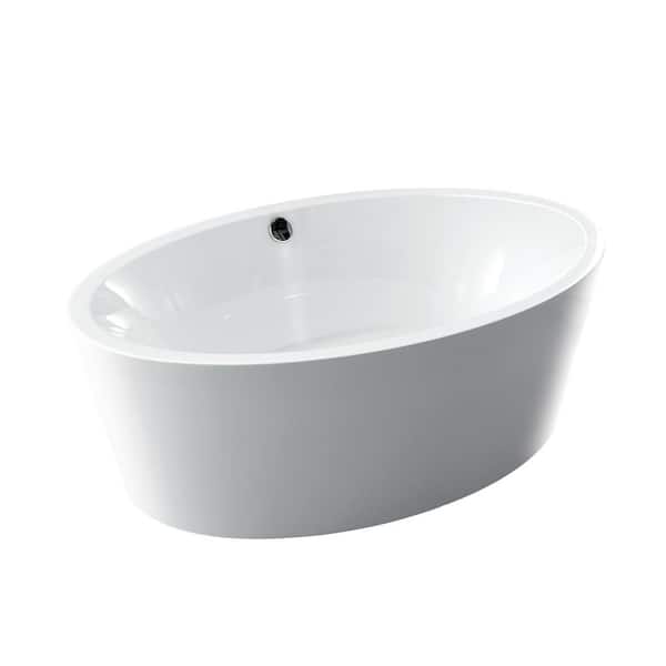 JimsMaison 67 in. Acrylic Roll-Top Flatbottom Non-Whirlpool Bathtub in White