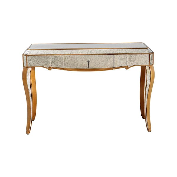 Camden Isle Astrid 47.25 in. Antique Gold Rectangle Glass Console Table