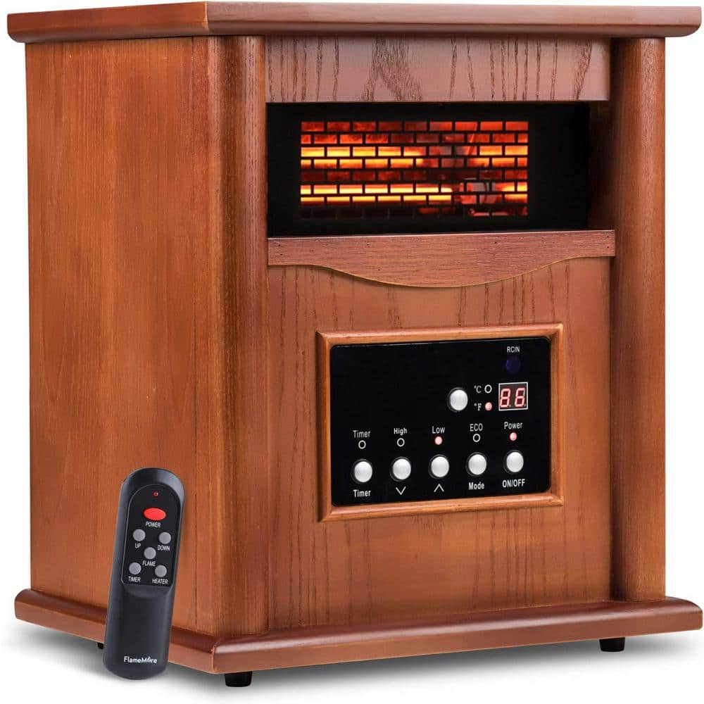 Lifeplus 1500-Watt Electric Infrared Quartz Heater Wood Cabinet with LED Digital Screen, Remote Control and Timer, Dark Walnut, Brown -  OSHE0040-W3J