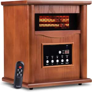 1500-Watt Electric Infrared Quartz Heater Wood Cabinet with LED Digital Screen, Remote Control and Timer, Dark Walnut