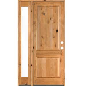 50 in. x 96 in. Rustic knotty alder Left-Hand/Inswing Clear Glass Clear Stain Wood Prehung Front Door with Left Sidelite