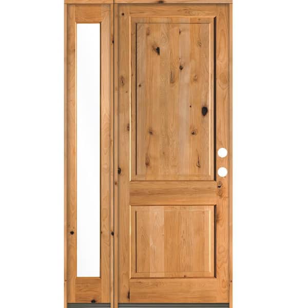 Krosswood Doors 50 in. x 96 in. Rustic knotty alder Left-Hand/Inswing Clear Glass Clear Stain Wood Prehung Front Door with Left Sidelite